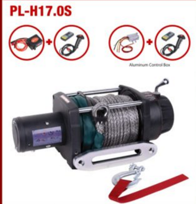 供应厂家供应直流12伏/24伏17000磅带合成绳越野电动绞盘