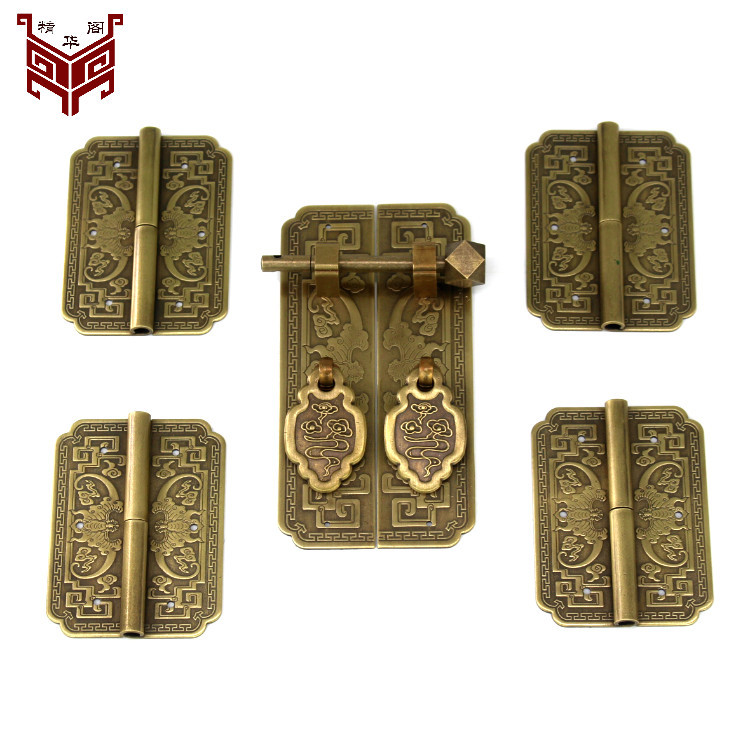 纯铜明装合页中式仿古黄铜拉手书柜鞋柜电视柜脱卸合页复古铜拉手