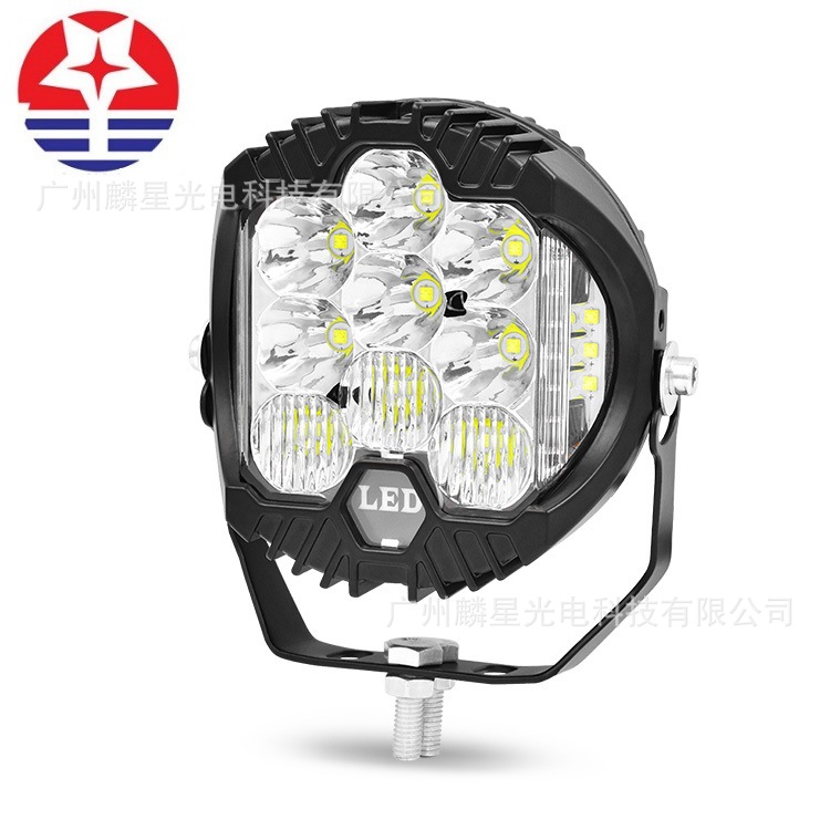 跨境专供 汽车工作灯5寸90W 越野车三面发光射灯黄光改装前杠灯