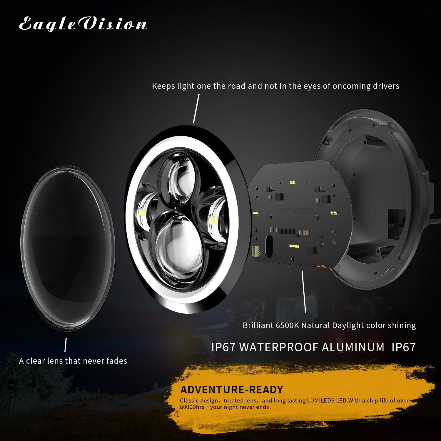 7寸牧马人大灯 高亮汽车哈雷摩托车前大灯越野车LED车灯改装 批发