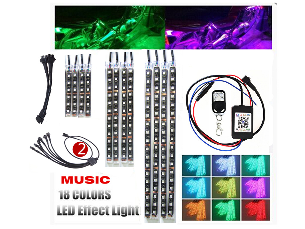 RF遥控&蓝牙APP 12灯条摩托装饰音乐气氛灯 声控防水汽车氛围灯