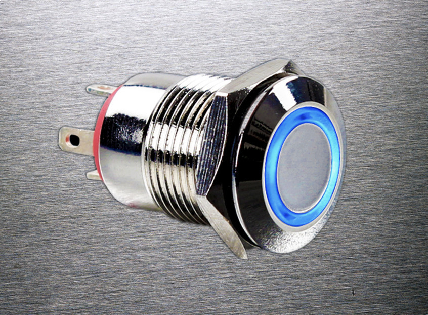 送端子 12mm金属按钮开关平头带灯 自复位 防水按钮 环形LED发光