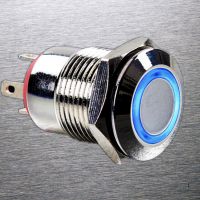 送端子 12mm金属按钮开关平头带灯 自复位 防水按钮 环形LED发光