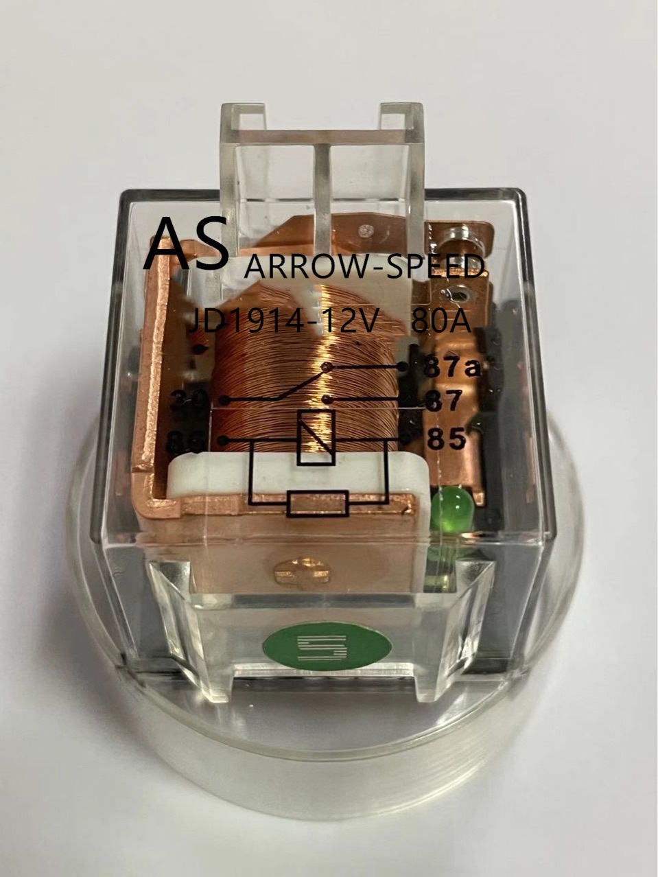 AS透明圆壳双触点带灯继电器JD1914圆形汽车继电器12V80A