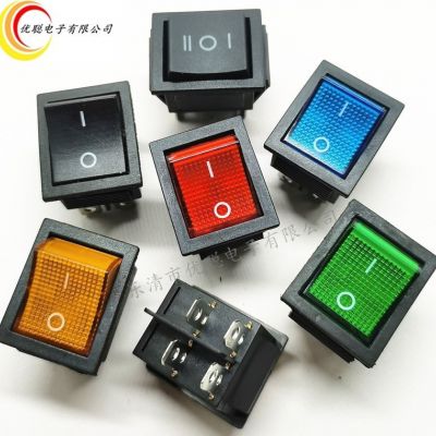 船型开关kcd4带灯红色4脚6脚二档2档压面机煮面炉烤箱开关25*31mm